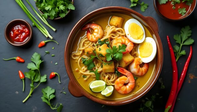 Mee Kari Creamy Coconut Curry Noodles with Prawns (Malaysian Cuisine)
