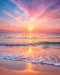 Light Pink and Orange Sunrise Over Beach