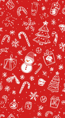 Christmas Holiday Seamless Pattern with Hand-Drawn Elements