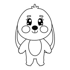 Outline cute kawaii hare, bunny, rabbit full height for children isolated on white background. Image for children's coloring book