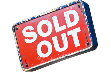 a plate with an inscription SOLD  OUT , symbolizing unavailable products or tickets due to high demand.