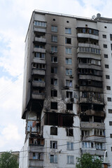 Damages after gas explosion in an apartment house. Building with gas stoves