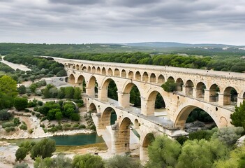 Obraz premium A view of the Pont du Gard Aqueduct in France