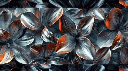 A repeating design of abstract floral shapes with a metallic sheen