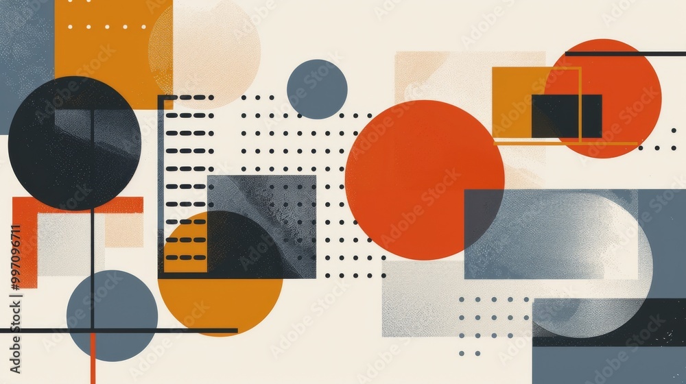 Fototapete A clean and minimalistic geometric design with Scandinavian colors, using abstract shapes like rectangles and circles