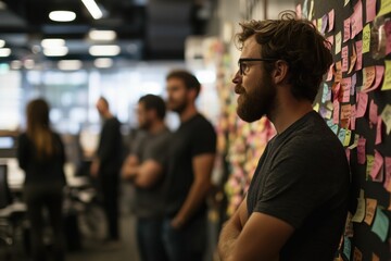 Focused Bearded Man in Office Workspace