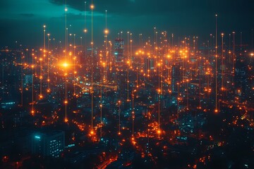 Obraz premium Futuristic Cityscape with Glowing Lights at Night