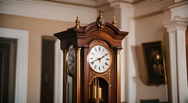Grandfather clock in a case.