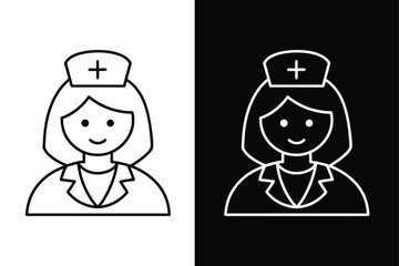 Nurse icon in line style  vector on white and black background.