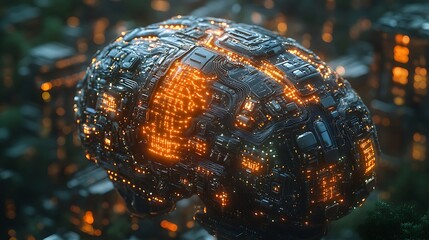 Glowing Digital Brain: A Futuristic Concept of Artificial Intelligence