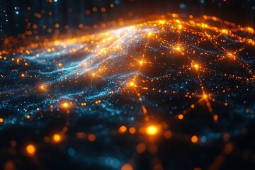 Abstract Digital Network with Glowing Lights