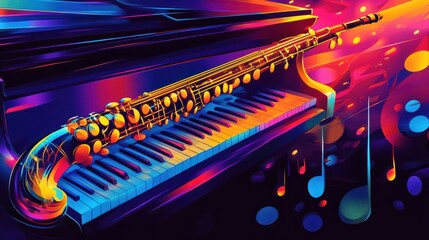 Jazz music background poster band instrument concert piano art abstract. Background jazz saxophone music flyer illustration design party festival singer orchestra player musician fest banner guitar.