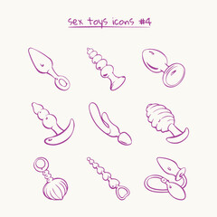 Sex toys outline set icons.  Anal plug.