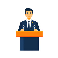 Obraz premium Businessman delivering a speech at a podium isolated on transparent background.