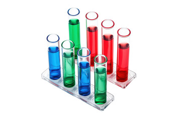 Colorful test tubes with liquids isolated on transparent background.