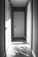 Minimalist Scandinavian Style Hallway with Entrance Door in Elegant Private Home