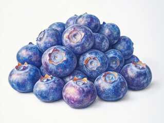 Group of blueberries, illustration with detailed textures.