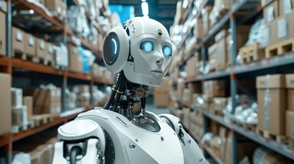 Fototapeta premium AI-driven robot managing a logistics network