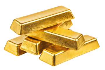 Gold bars stacked on a white isolated on transparent background.