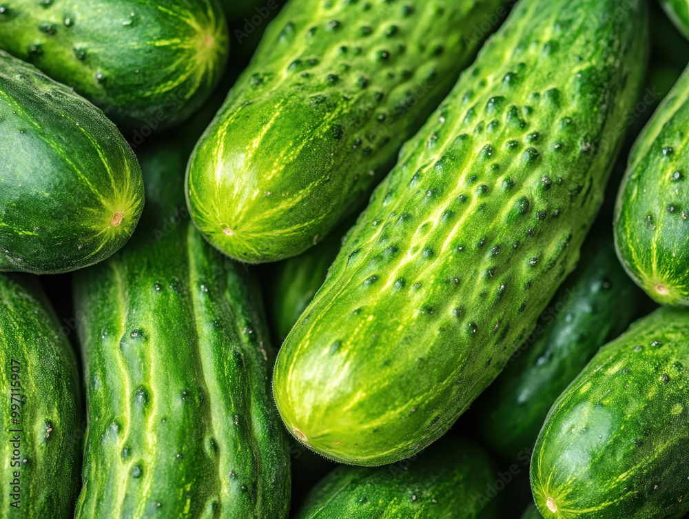 Wall mural Close-up of multiple cucumbers, showing texture and detail.