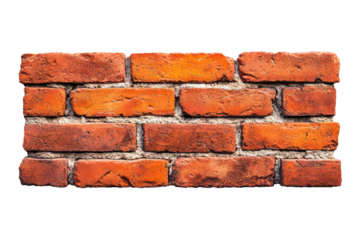 Red brick wall isolated on transparent background.