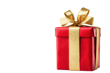 Fototapeta premium Red gift box with golden ribbon, perfect for festive occasions isolated on transparent background.