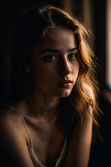 Retrato Íntimo de Mujer en Iluminación Dramática