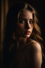 Fototapeta premium Retrato Íntimo de Mujer en Iluminación Dramática