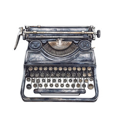 Vintage typewriter isolated on transparent background.