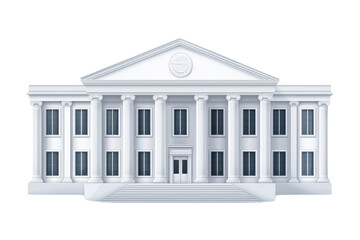 White neoclassical building with columns isolated on transparent background.