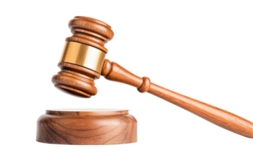 Wooden judge gavel isolated on transparent background.