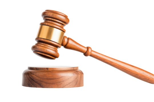 Wooden judge gavel isolated on transparent background.