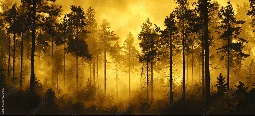 Poster A forest with trees in the foreground and background