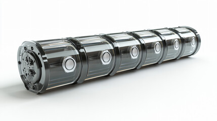 An EV battery module with cylindrical cells, depicted in a realistic style on a white background, representing energy storage technology. 3D Rendering