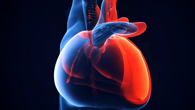 Visualization showcases a human heart beating, highlighting the left ventricle in red for medical and educational purposes