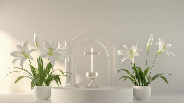 Maundy Thursday Altar with Lilies and Cross
