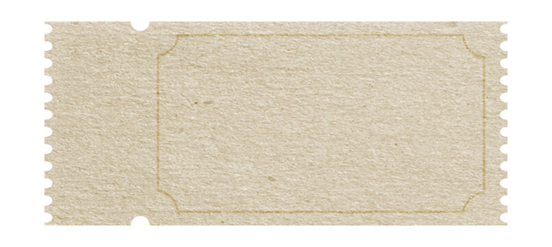 Old vintage ticket template made of beige textured paper with blank space for text isolated on transparent background