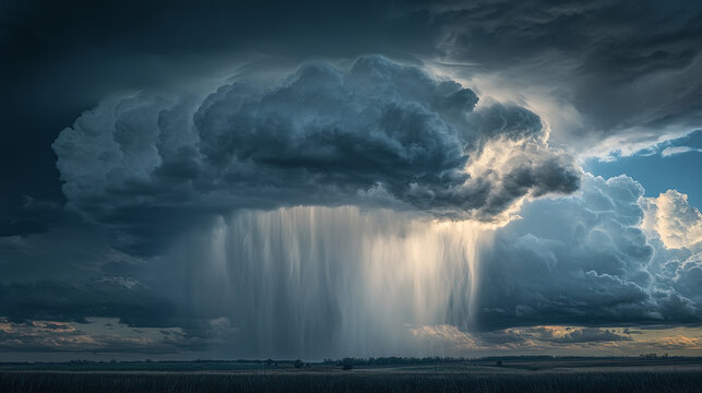 A downburst of rain is pouring down from a thunderstorm.