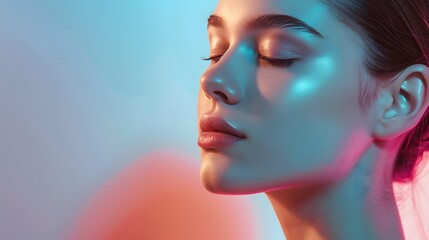 Fototapeta premium Serene young woman with perfect skin enjoying tranquility