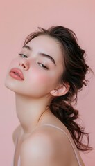 Naklejka premium Serene young woman with perfect skin enjoying tranquility