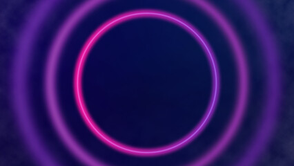 Blue background with neon circles glowing in pink and purple. Horizontal background with neon glowing circles.
