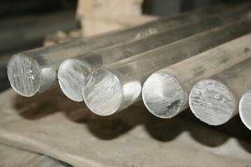 Aluminum metal steel bars in a factory or warehouse