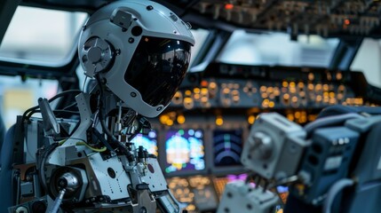 Fototapeta premium AI-powered robot performing vibration analysis on an aircraft engine