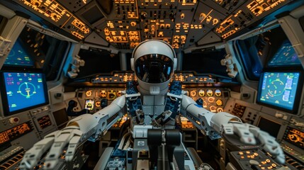 Fototapeta premium AI-powered robot performing vibration analysis on an aircraft engine