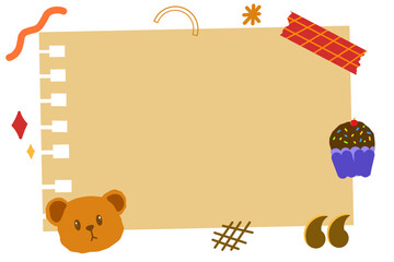 illustration background with teddy bear and cupcake elements as well as pastel-colored abstract geometric elements