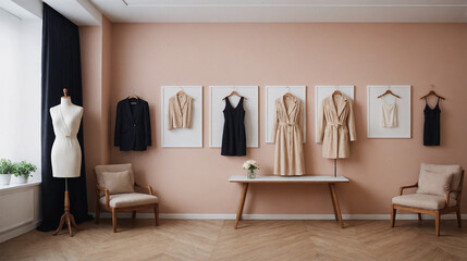 Dressing room concept interior design image, 3d illustration of interior design.