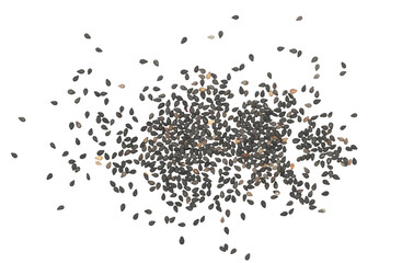 Black organic sesame seeds isolated on white background