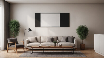 A concept image of a living room interior design mockup template.