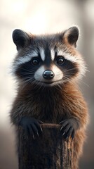 Fototapeta premium Lifelike raccoon captured in stunning high definition with soft lighting and sharp focus image