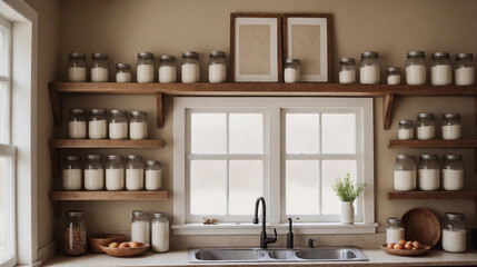 A close-up view of a Kitchen 3d illustration interior design template.